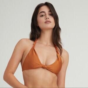 Something Navy Women's Orange Rust Twist Two Toned Bikini Top Size XS